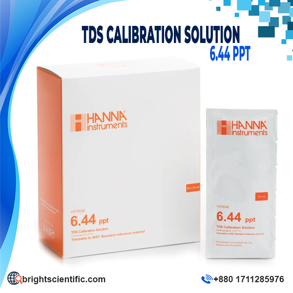 Hanna TDS Calibration Solution HI70038P 6.44 g/L (ppt), 25 × 20 mL Sachets