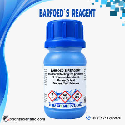 Barfoed’s Reagent chemical solution bottle for laboratory carbohydrate testing