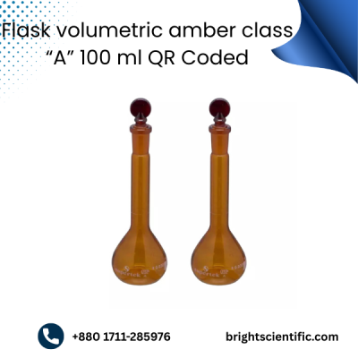 Flask Volumetric Amber Class “A” 100ml (QR Coded) – High-Precision Laboratory Flask