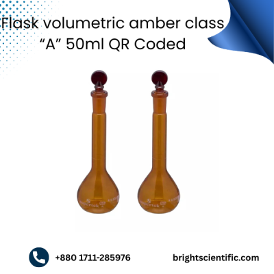 Flask volumetric amber class “A” 50ml QR Coded