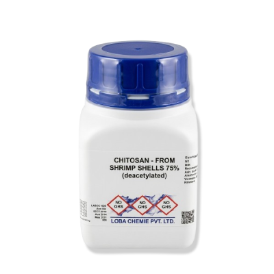Chitosan 25gm Loba Chemie India high-purity analytical grade biopolymer for biotechnology, pharmaceutical research, water treatment, and laboratory applications.