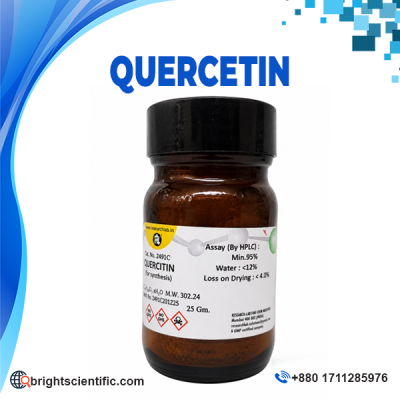Quercetin (Quercitin) Laboratory Grade Chemical Reagent 25g in amber reagent bottle – High Purity Research Chemical, Made in India
