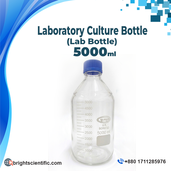 Laboratory Culture Bottle 5000ml – Clear Glass Laboratory Bottle for Scientific and Laboratory Use