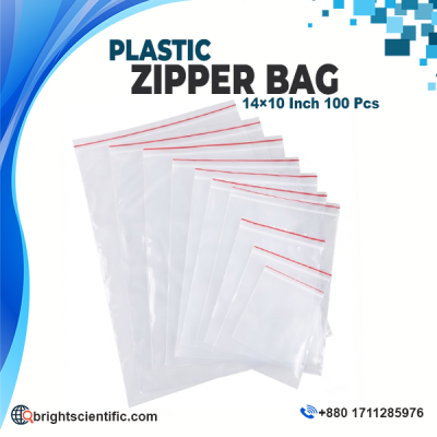 Plastic Zipper Bag 14×10 Inch (100 Pcs) Transparent Resealable PE Zip Lock Bag for Laboratory Sample Storage, Packaging & Industrial Use