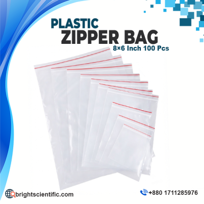 Plastic Zipper Bag 8×6 Inch transparent resealable PE zip lock bag for laboratory sample storage, pharmaceutical packaging, and general-purpose packaging.