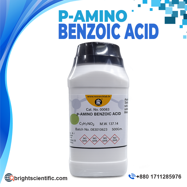 p-Amino Benzoic Acid (PABA) 500gm Laboratory Grade Chemical Reagent for research, analytical chemistry, and laboratory applications.
