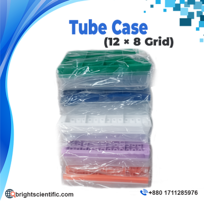Polypropylene Tube Case 96 Wells (12 × 8) laboratory tube storage box with transparent hinged lid for organizing and storing laboratory tubes.