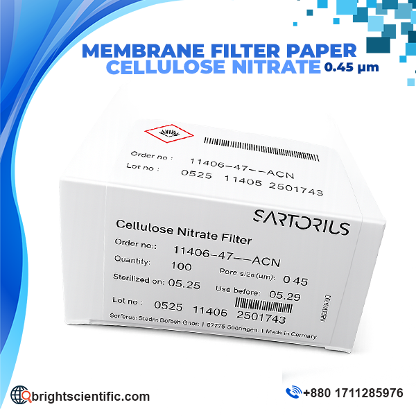 Sartorius Cellulose Nitrate Membrane Filter 0.45 µm 47 mm sterile membrane filter for laboratory filtration and microbiological analysis.