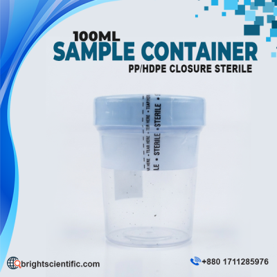 Tarsons 100mL Sterile Sample Container with PP body and HDPE screw cap for laboratory specimen collection