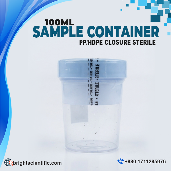 Tarsons 100mL Sterile Sample Container with PP body and HDPE screw cap for laboratory specimen collection