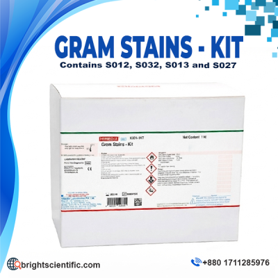 HiMedia Gram Stains Kit containing Crystal Violet, Gram's Iodine, Gram Decolouriser & Safranin for microbiology laboratory use