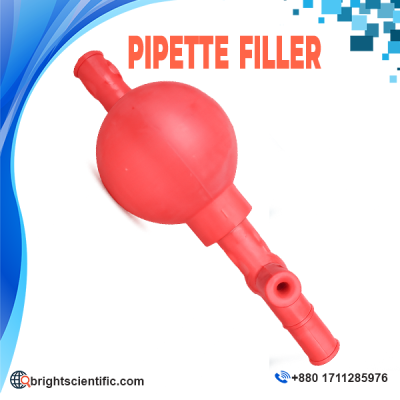 China Pipette Filler red rubber laboratory pipette pump for safe and accurate liquid transfer with three-valve manual operation.