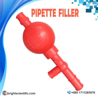 China Pipette Filler red rubber laboratory pipette pump for safe and accurate liquid transfer with three-valve manual operation.