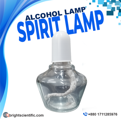 Glass Spirit Lamp laboratory alcohol burner with cotton wick for heating, sterilization, and scientific laboratory applications.
