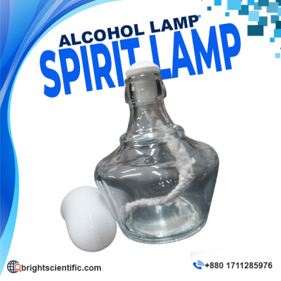 Glass Spirit Lamp laboratory alcohol burner with cotton wick for heating, sterilization, and scientific laboratory applications.