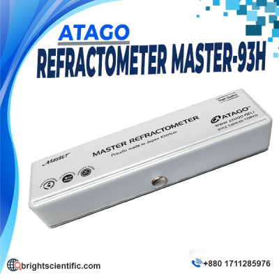 ATAGO MASTER-93H Handheld Refractometer for measuring high-concentration Brix in sugar syrup, honey, jam, and food products.