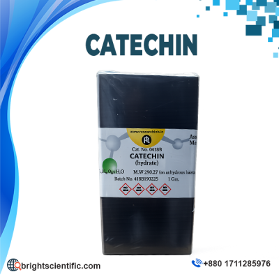 Research Lab (RL) Catechin Hydrate analytical grade laboratory reagent 1g for HPLC analysis, antioxidant research, pharmaceutical research, and biochemical laboratory applications.