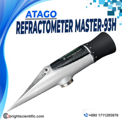 ATAGO MASTER-93H Handheld Refractometer for measuring high-concentration Brix in sugar syrup, honey, jam, and food products.