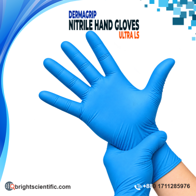 Dermagrip Ultra Nitrile Hand Gloves S,M,L Size Blue Color Powder Free