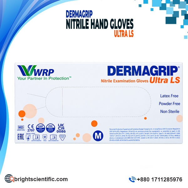 Dermagrip Ultra Nitrile Hand Gloves M Size Blue Color Powder Free