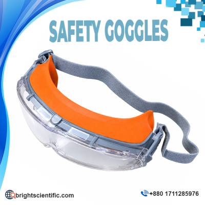 Safety Goggles with clear protective lens, orange frame and adjustable elastic strap